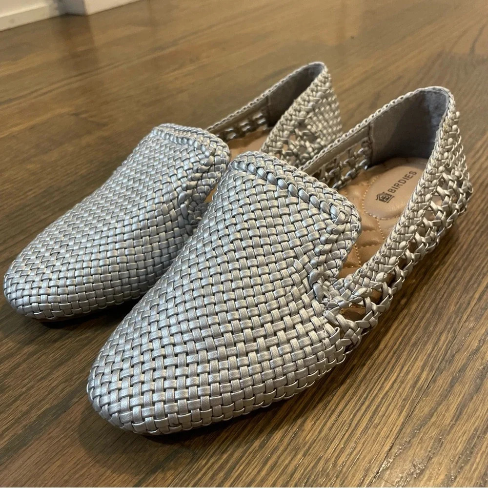 Birdies The Starling Silver Woven Womens Slip On Vegan Leather Loafers size 5.5